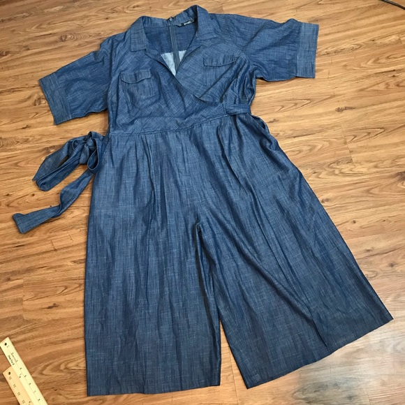 eshakti Pants - Eshatki Chambray Culotte Jumpsuit 3XL